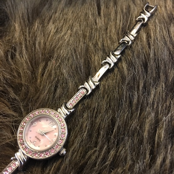 Ladies shiny silver tone pink rhinestone watch - Picture 7 of 11